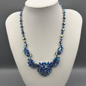 Stunning Blue Aurora Borealis Statement Necklace - Unsigned Sherman? JP440
